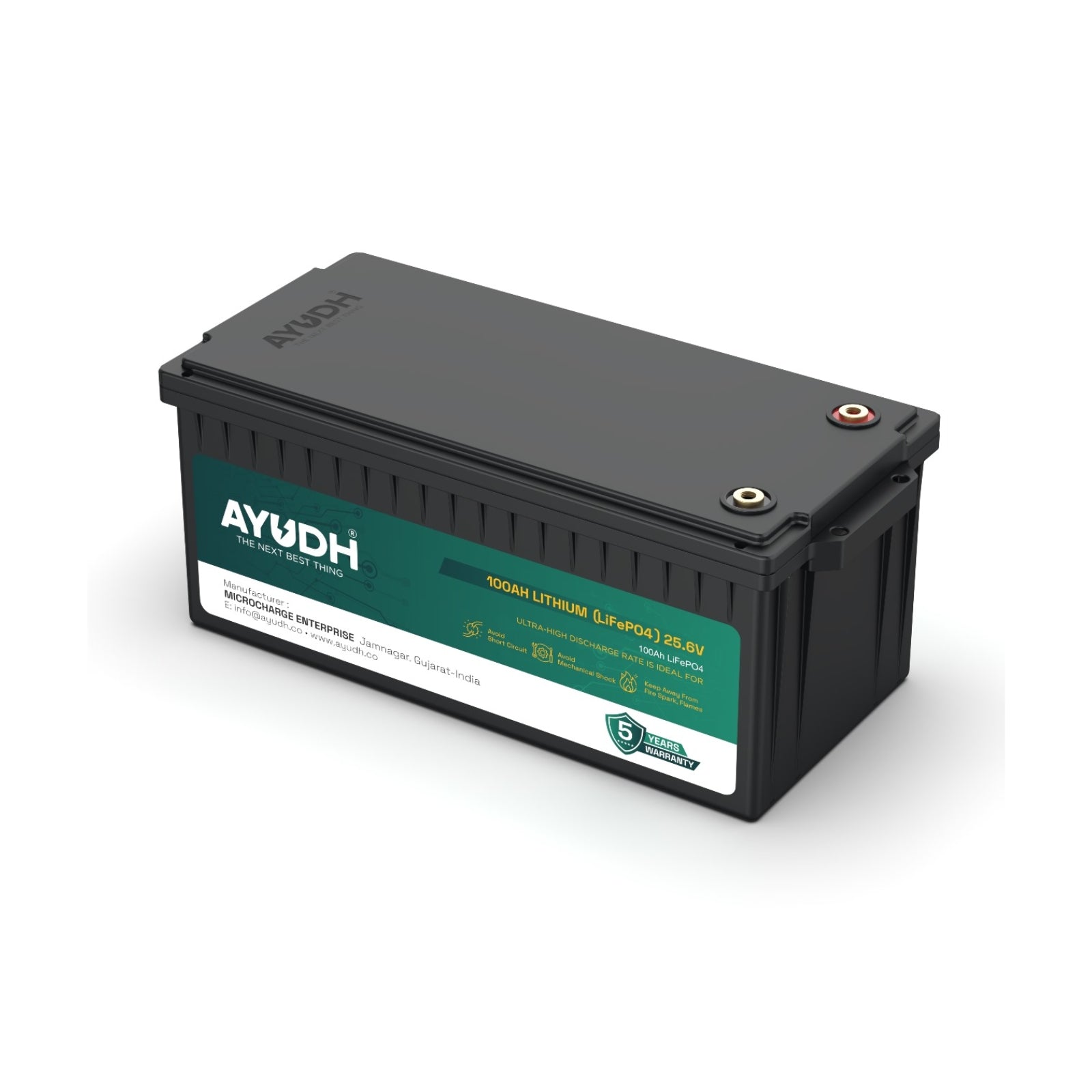 Ayudh Floor Mount LiFePO4 Battery 25.6V 100Ah 2.56kWh, 5 Years Warranty