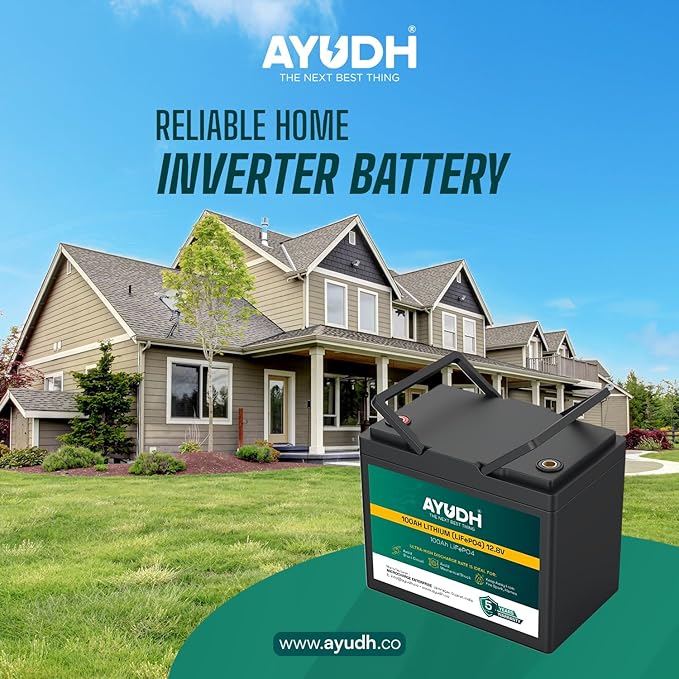 AYUDH 12.8V 100AH Lithium Ferro Phosphate (LiFePO4) Inverter Battery, Solar Compatible, 5 Years Warranty, Smart Bluetooth Connectivity
